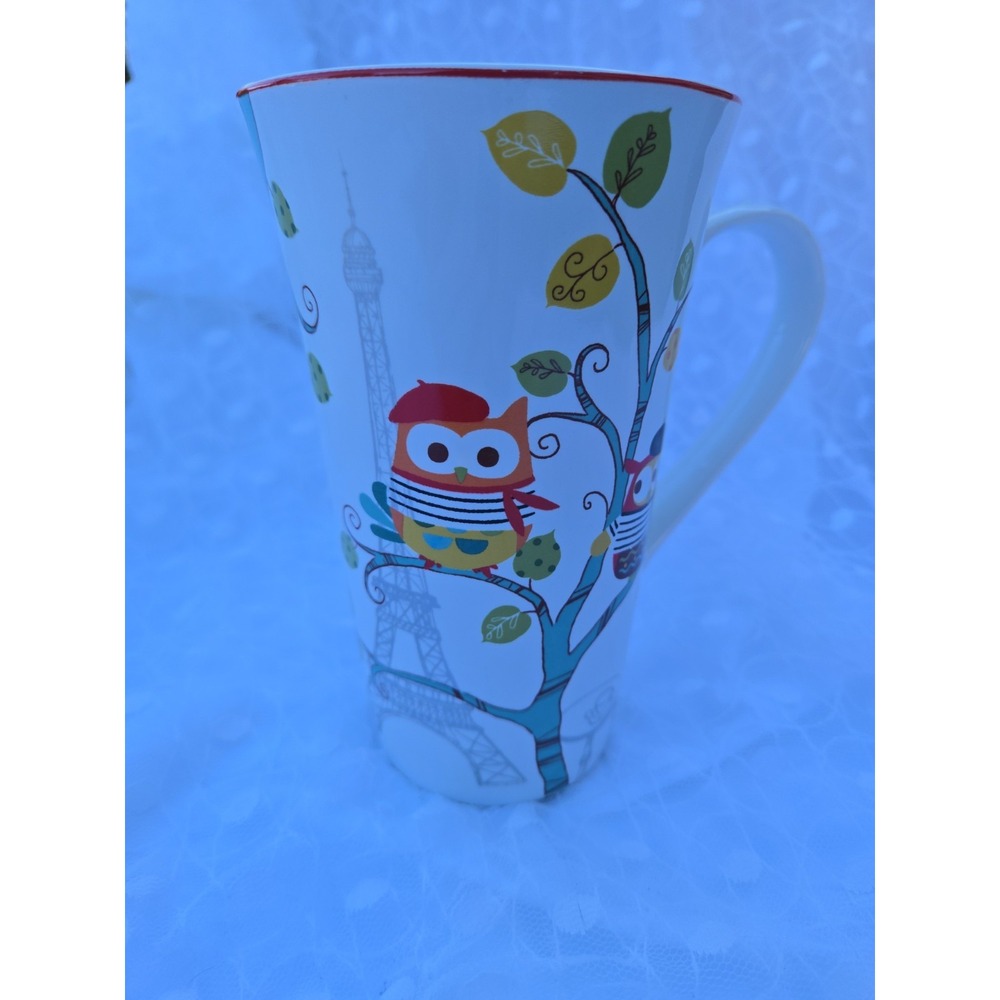 222 Fifth Enchanted Woods Owls France Paris Latte Tall Mug Multi-Color China